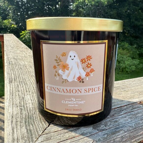 Clementine Paper Inc Cinnamon Spice 3 Wick Candle 24oz Ghost Mushroom Design - Picture 2 of 5